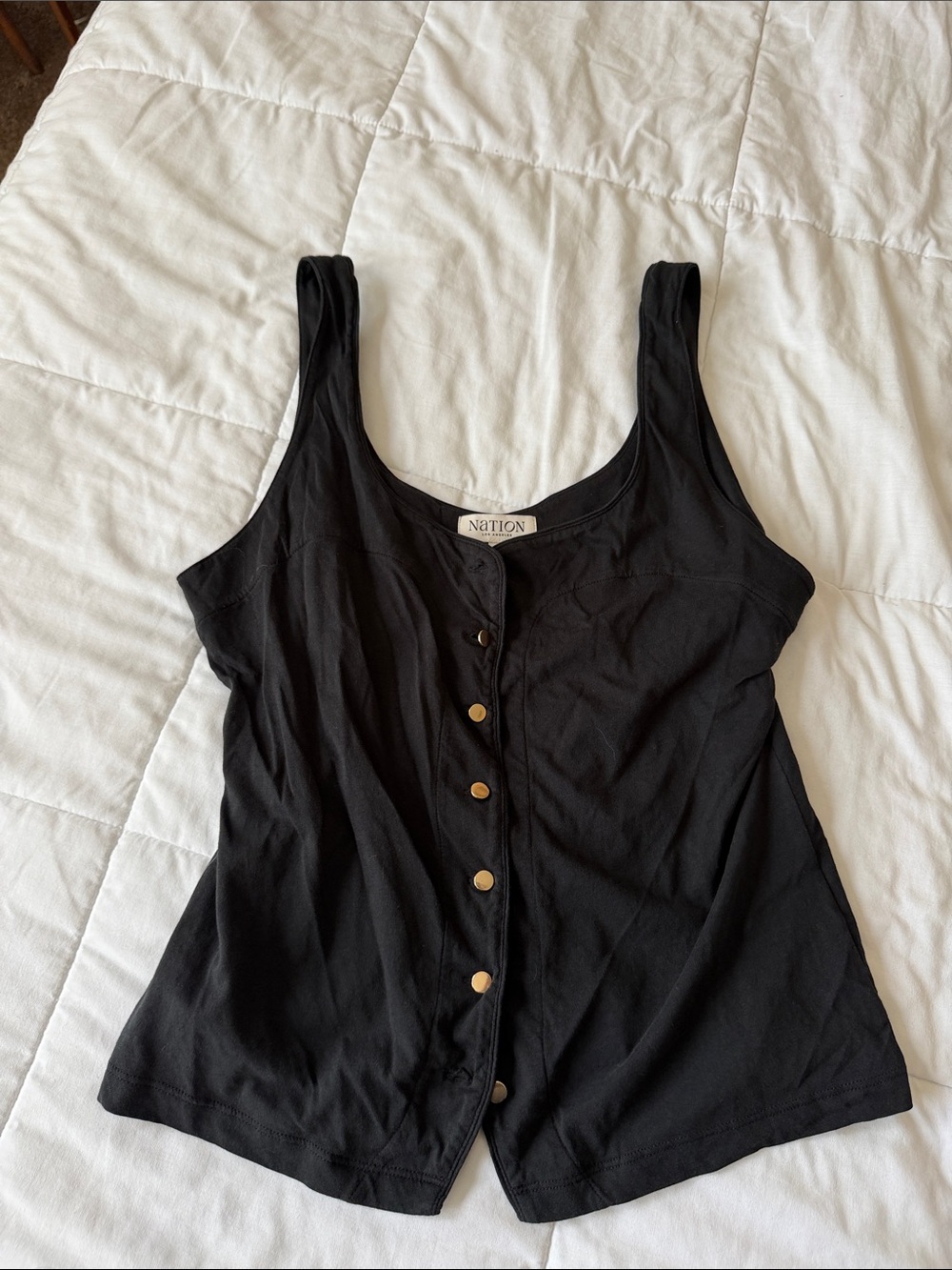 Black Button-Front Tank Top with Scoop Neck